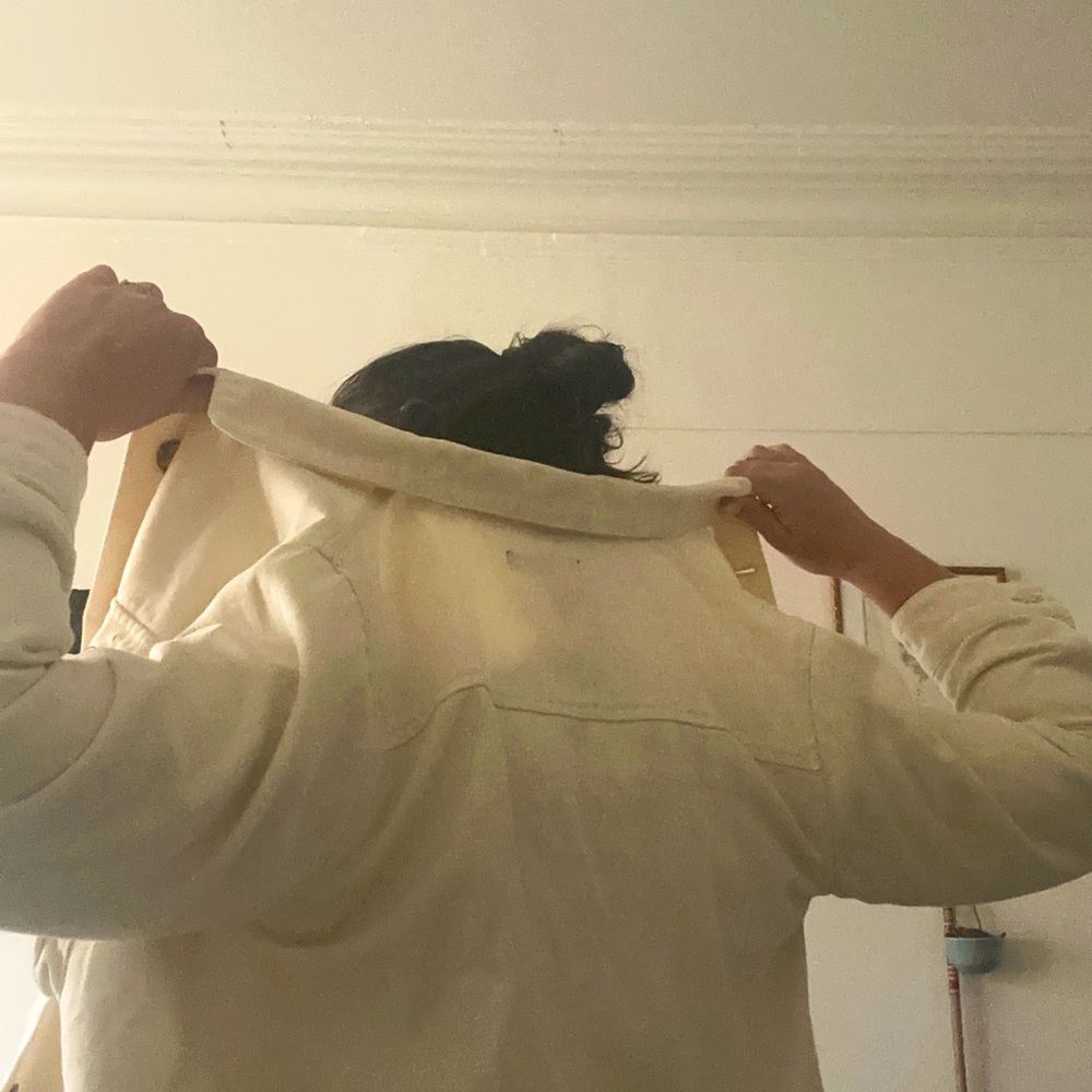 Off White Cotton Button Up Jacket - image 4